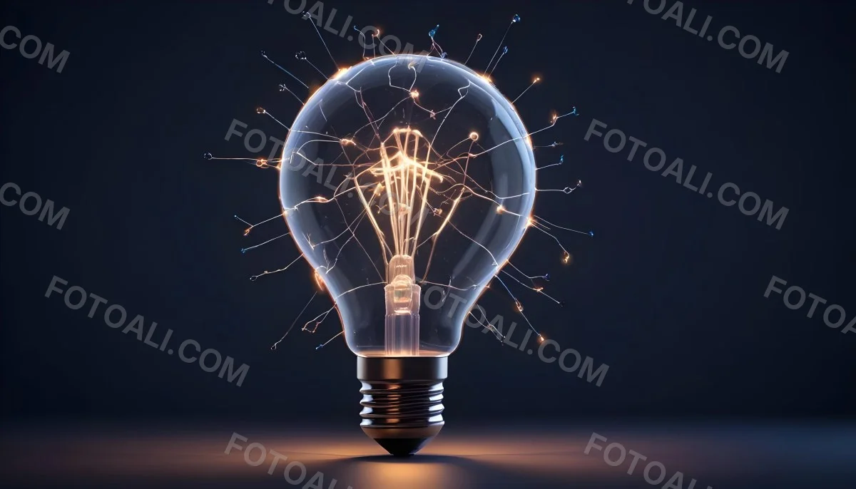 A Light Bulb With A Glowing Filament Surrounded By A Network Of Interconnected Lines And Dots On A Dark Blue Background 12 5fc0