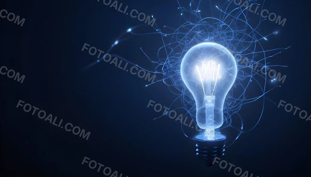 A Light Bulb With A Glowing Filament Surrounded By A Network Of Interconnected Lines And Dots On A Dark Blue Background 16 877c