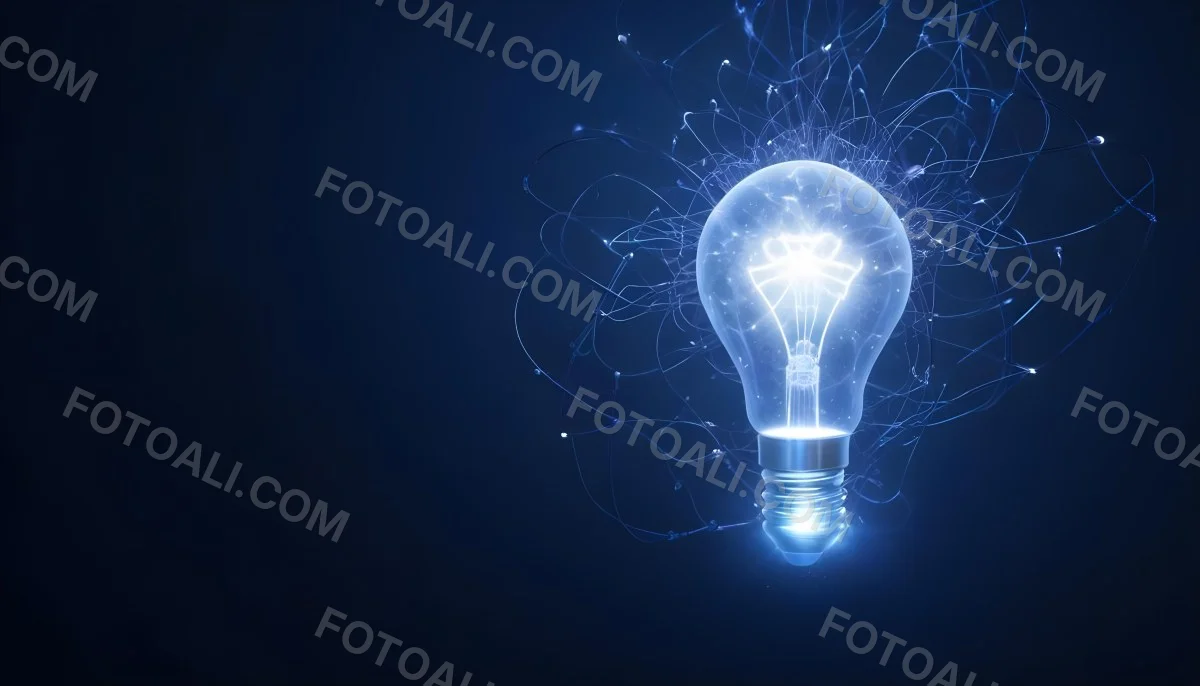 A Light Bulb With A Glowing Filament Surrounded By A Network Of Interconnected Lines And Dots On A Dark Blue Background 20 A174