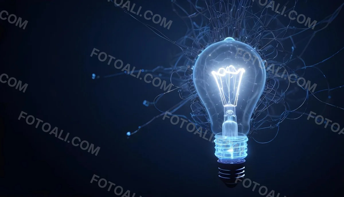 A Light Bulb With A Glowing Filament Surrounded By A Network Of Interconnected Lines And Dots On A Dark Blue Background 3 3176