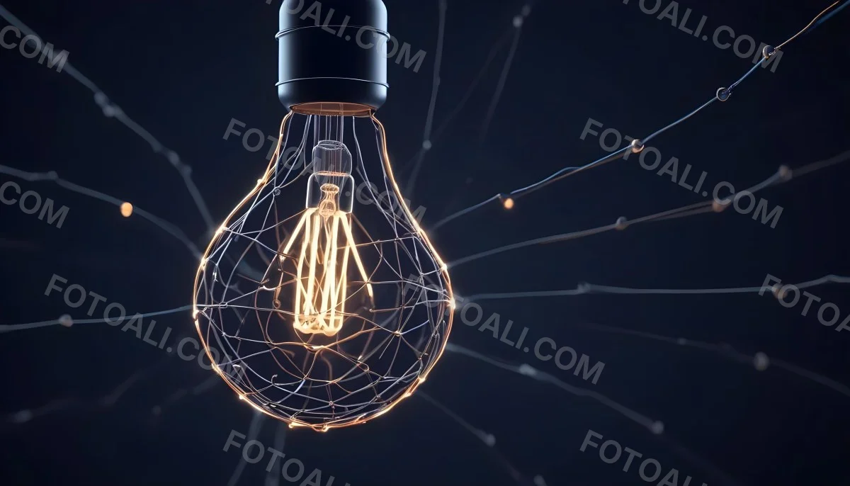 A Light Bulb With A Glowing Filament Surrounded By A Network Of Interconnected Lines And Dots On A Dark Blue Background 5 5c95