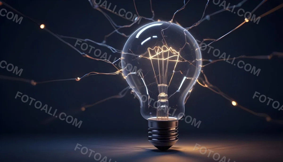 A Light Bulb With A Glowing Filament Surrounded By A Network Of Interconnected Lines And Dots On A Dark Blue Background 6 6c6a