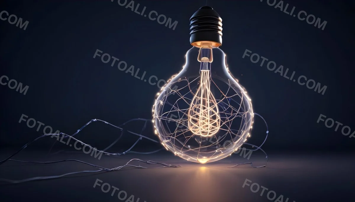 A Light Bulb With A Glowing Filament Surrounded By A Network Of Interconnected Lines And Dots On A Dark Blue Background 7 1e3a