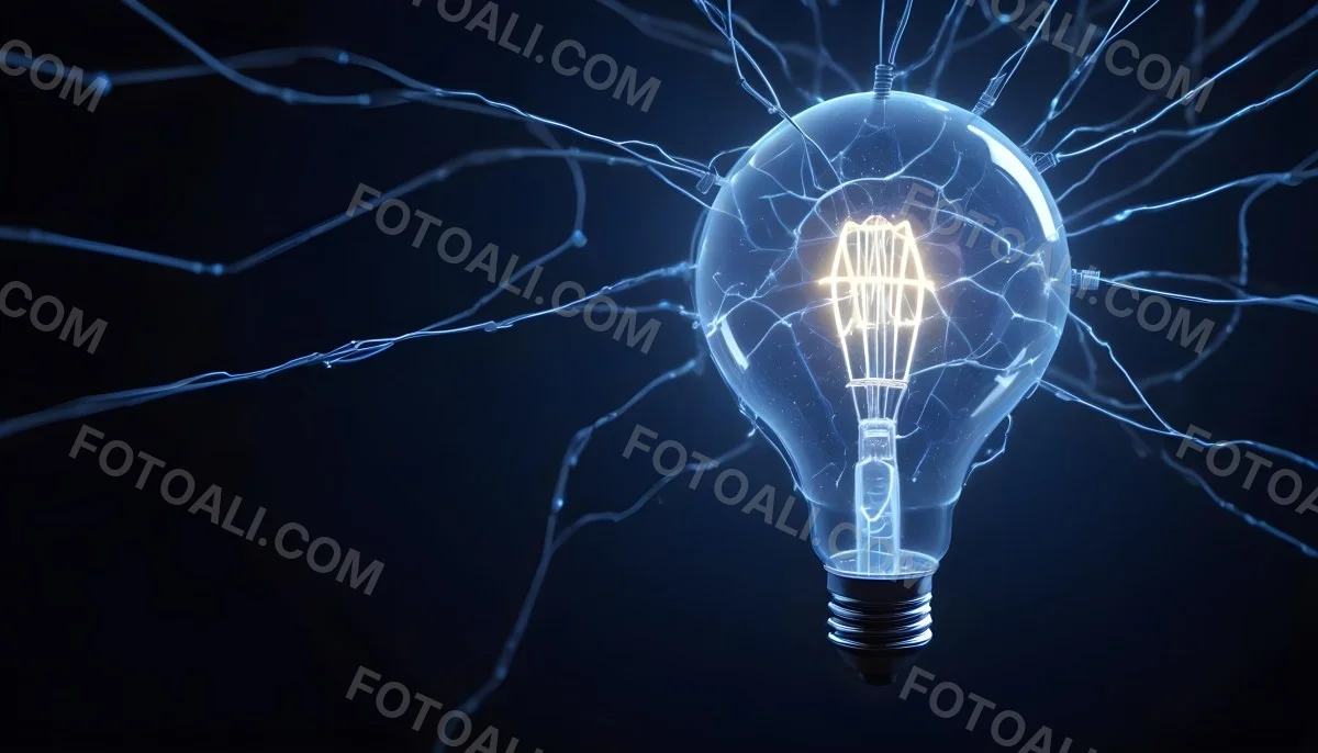 A Light Bulb With A Glowing Filament Surrounded By A Network Of Interconnected Lines And Dots On A Dark Blue Background 8 B2c9