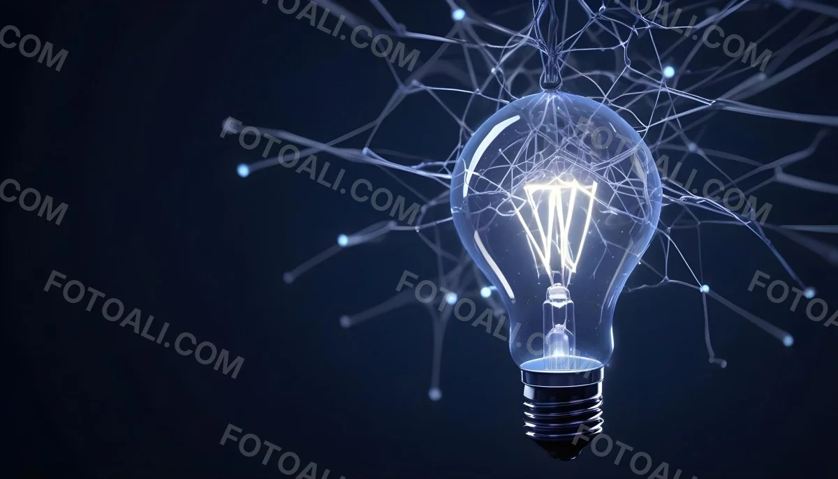 A Light Bulb With A Glowing Filament Surrounded By A Network Of Interconnected Lines And Dots On A Dark Blue Background 9 7d97