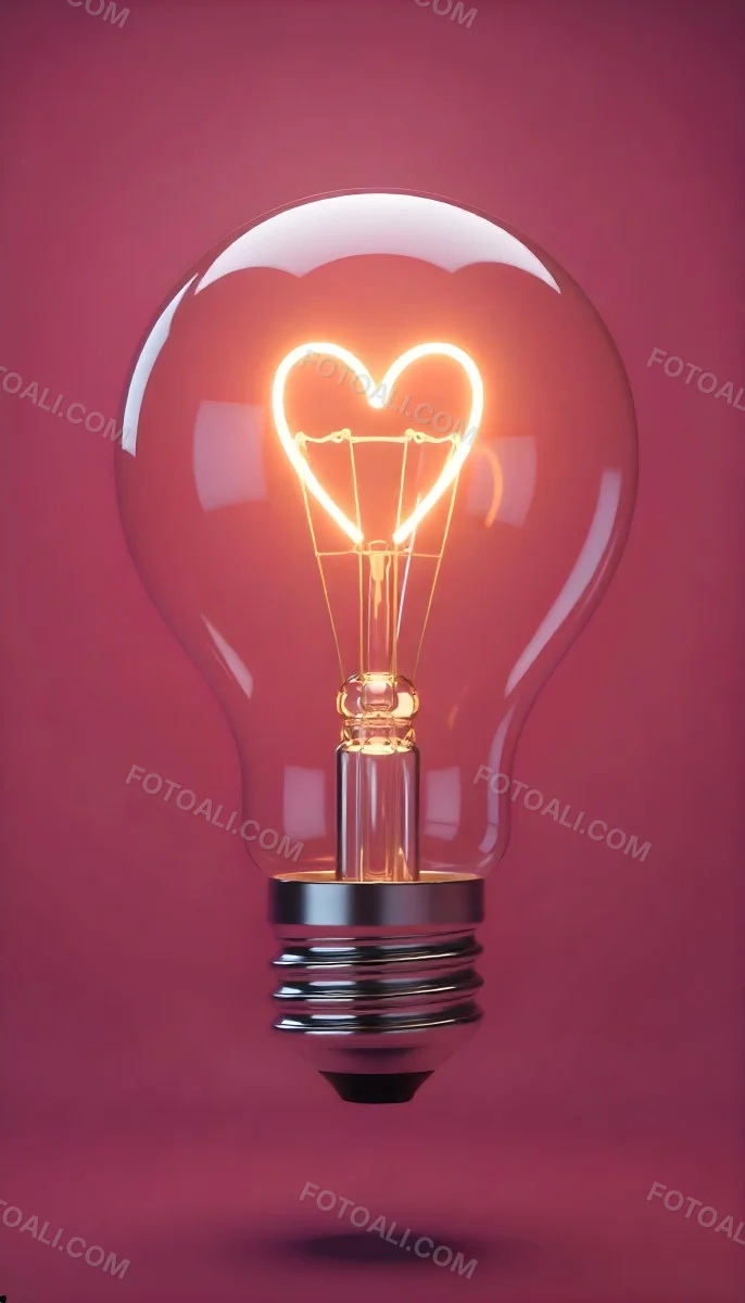 A Light Bulb With A Heart Shaped Filament Glowing With A Warm Light The Background Is A Solid Pink Color Creating A Simple And Modern Design 10 0543