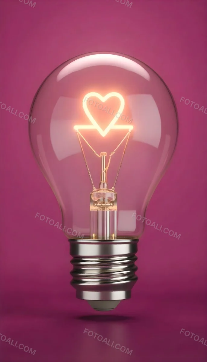 A Light Bulb With A Heart Shaped Filament Glowing With A Warm Light The Background Is A Solid Pink Color Creating A Simple And Modern Design 12 597d