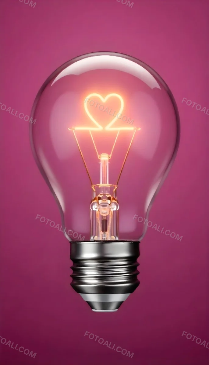 A Light Bulb With A Heart Shaped Filament Glowing With A Warm Light The Background Is A Solid Pink Color Creating A Simple And Modern Design 14 C3ad