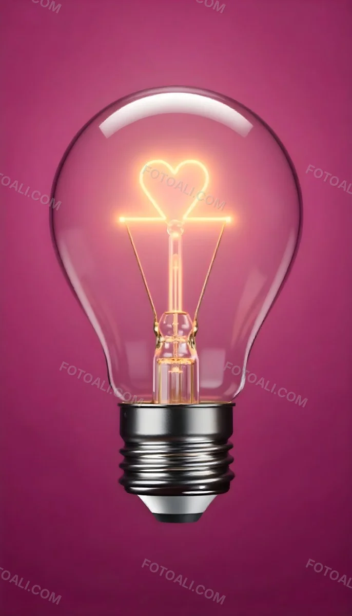 A Light Bulb With A Heart Shaped Filament Glowing With A Warm Light The Background Is A Solid Pink Color Creating A Simple And Modern Design 15 C67d