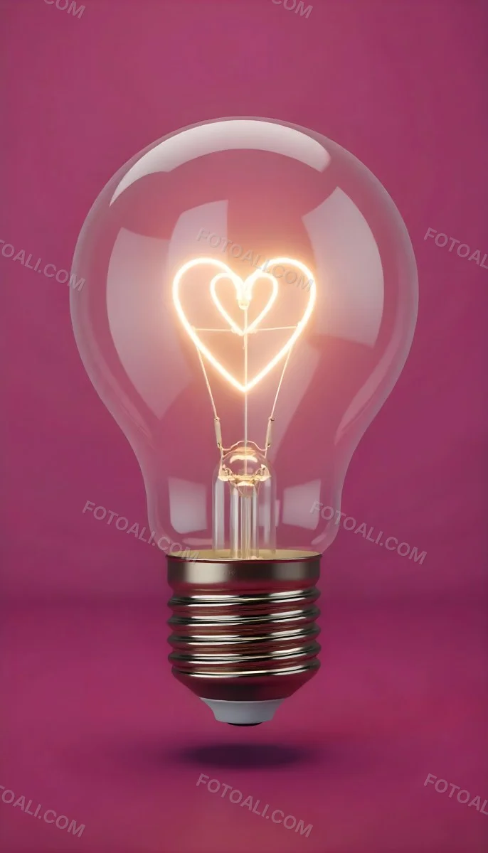 A Light Bulb With A Heart Shaped Filament Glowing With A Warm Light The Background Is A Solid Pink Color Creating A Simple And Modern Design 19 Ebe5