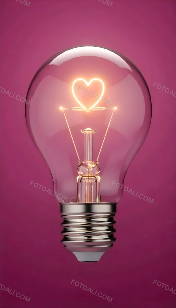 A Light Bulb With A Heart Shaped Filament Glowing With A Warm Light The Background Is A Solid Pink Color Creating A Simple And Modern Design 23 72db