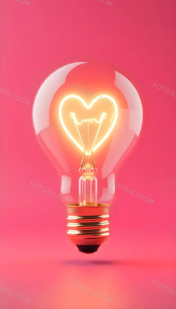 A Light Bulb With A Heart Shaped Filament Glowing With A Warm Light The Background Is A Solid Pink Color Creating A Simple And Modern Design 3 083b