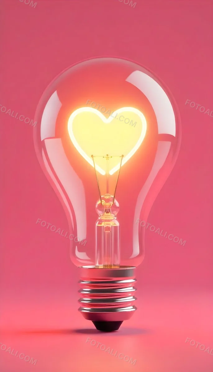 A Light Bulb With A Heart Shaped Filament Glowing With A Warm Light The Background Is A Solid Pink Color Creating A Simple And Modern Design 6 Fdf0