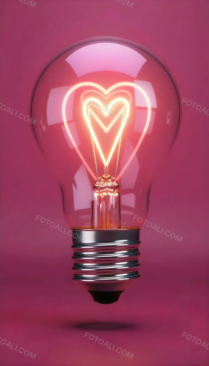 A Light Bulb With A Heart Shaped Filament Glowing With A Warm Light The Background Is A Solid Pink Color Creating A Simple And Modern Design 7 99f2