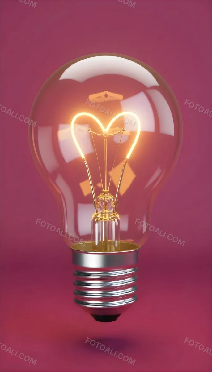 A Light Bulb With A Heart Shaped Filament Glowing With A Warm Light The Background Is A Solid Pink Color Creating A Simple And Modern Design 8 E942