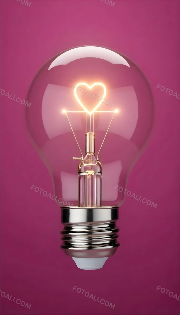 A Light Bulb With A Heart Shaped Filament Glowing With A Warm Light The Background Is A Solid Pink Color Creating A Simple And Modern Design 9 A3ef