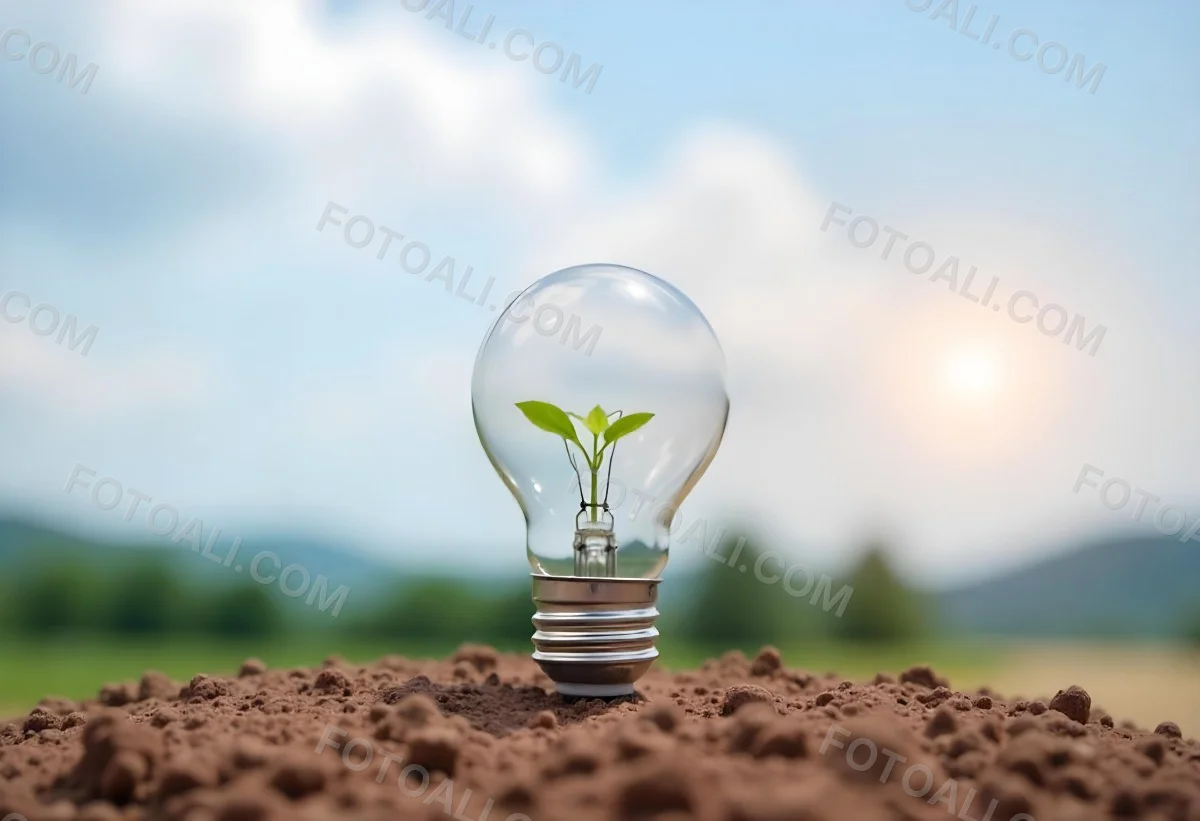 A Light Bulb With A Plant Growing Inside On Top Of A Pile Of Coins On A Mound Of Dirt With A Blurred Background Of Trees And Sky 35 Abf7