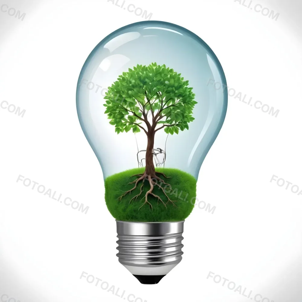 A Light Bulb With A Tree Inside The Tree Has Green Leaves And A White Trunk The Background Is White 11 4c84