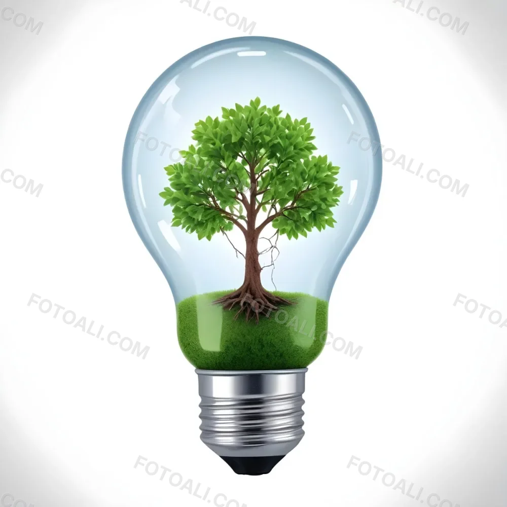 A Light Bulb With A Tree Inside The Tree Has Green Leaves And A White Trunk The Background Is White 25 553d