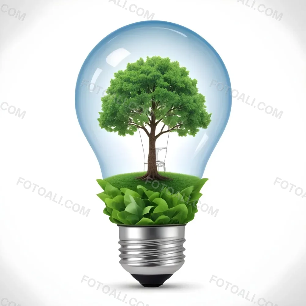A Light Bulb With A Tree Inside The Tree Has Green Leaves And A White Trunk The Background Is White 29 8b51