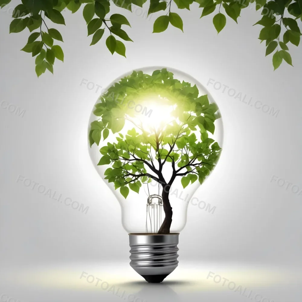 A Light Bulb With A Tree Inside The Tree Has Green Leaves And A White Trunk The Background Is White 3 32f7