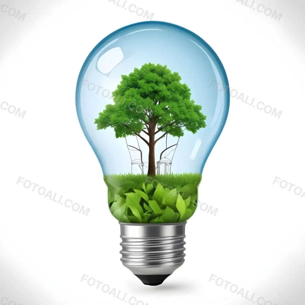 A Light Bulb With A Tree Inside The Tree Has Green Leaves And A White Trunk The Background Is White 34 2f0b