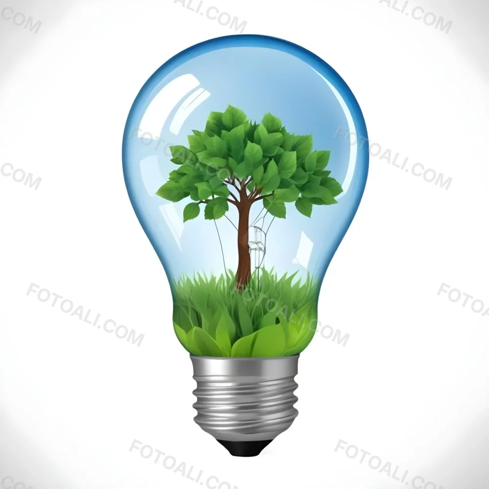 A Light Bulb With A Tree Inside The Tree Has Green Leaves And A White Trunk The Background Is White 38 05bd