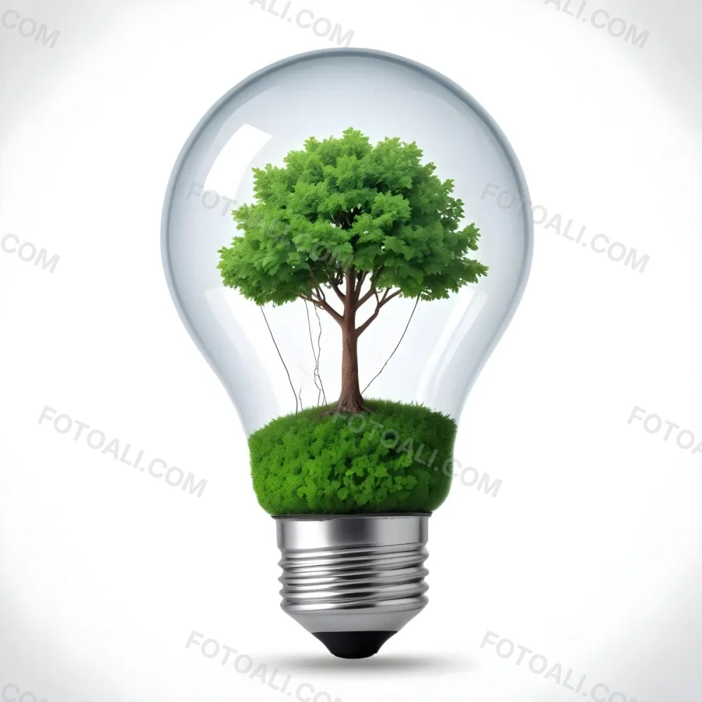 A Light Bulb With A Tree Inside The Tree Has Green Leaves And A White Trunk The Background Is White 48 6280