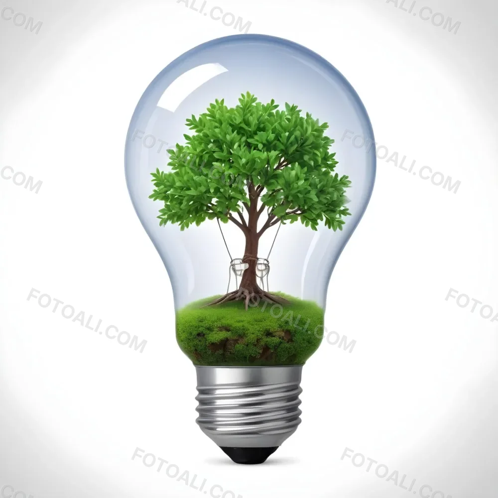 A Light Bulb With A Tree Inside The Tree Has Green Leaves And A White Trunk The Background Is White 5 4d1b