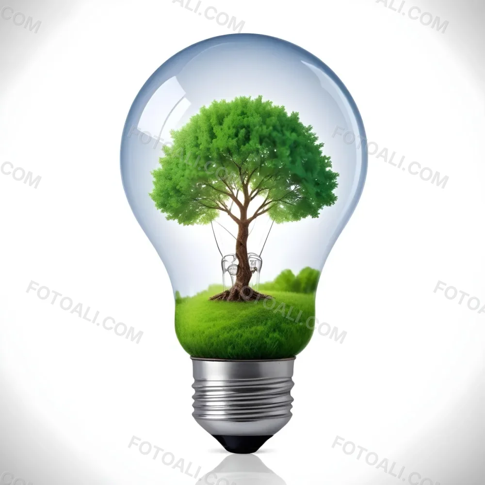 A Light Bulb With A Tree Inside The Tree Has Green Leaves And A White Trunk The Background Is White 53 2bf5