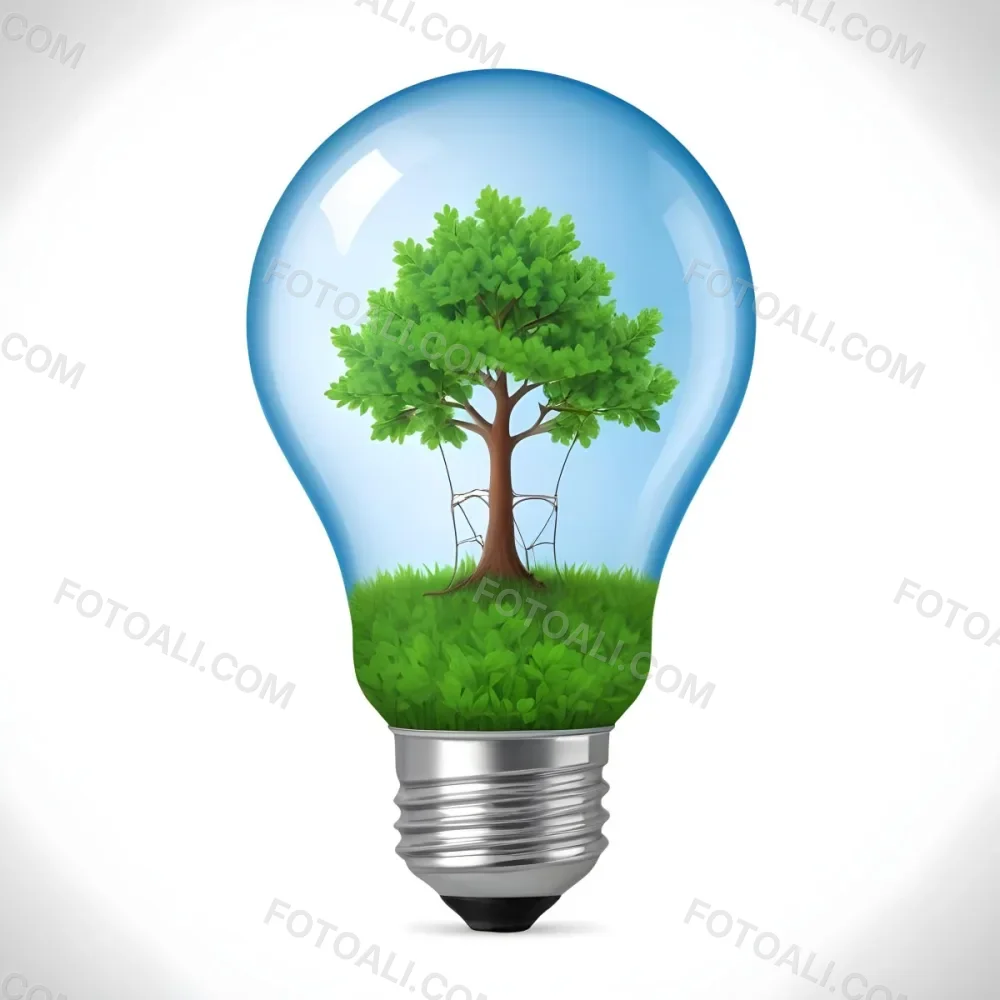 A Light Bulb With A Tree Inside The Tree Has Green Leaves And A White Trunk The Background Is White 54 6e2e