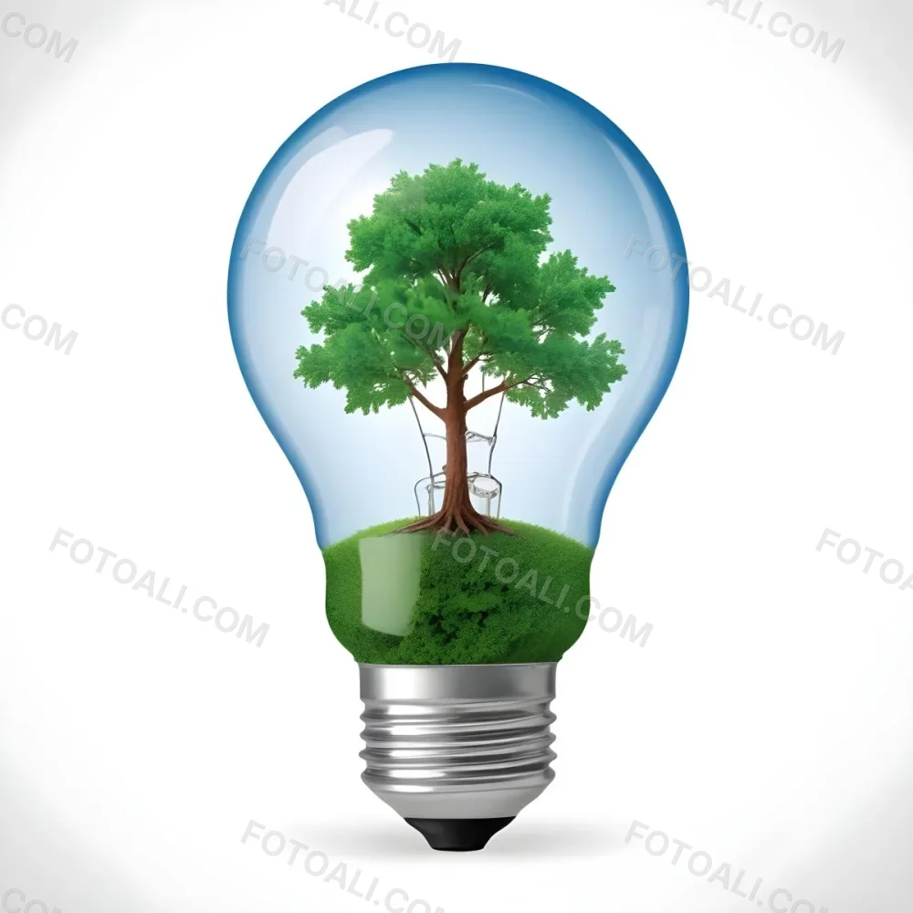A Light Bulb With A Tree Inside The Tree Has Green Leaves And A White Trunk The Background Is White 6 A87f