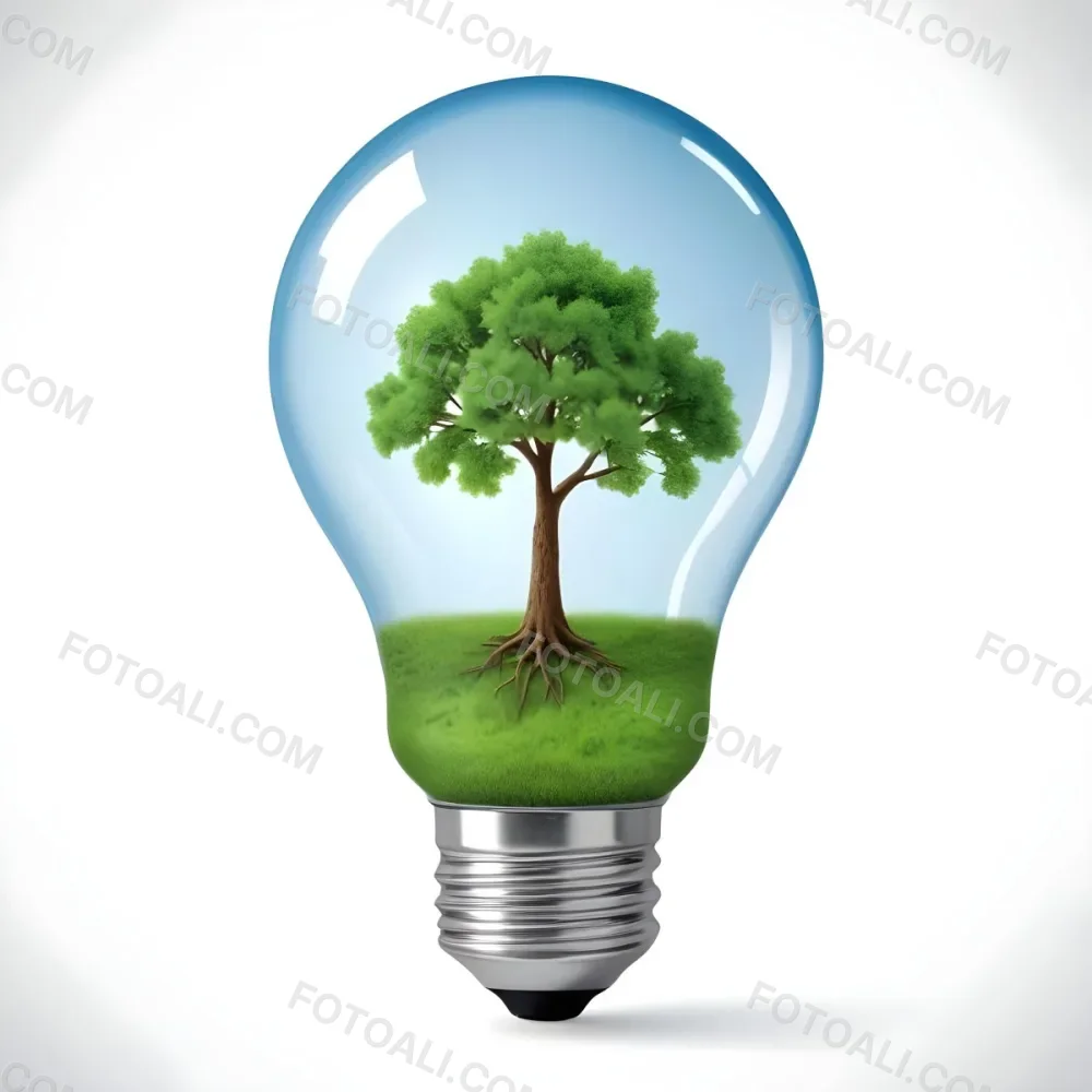 A Light Bulb With A Tree Inside The Tree Has Green Leaves And A White Trunk The Background Is White 8 0caa