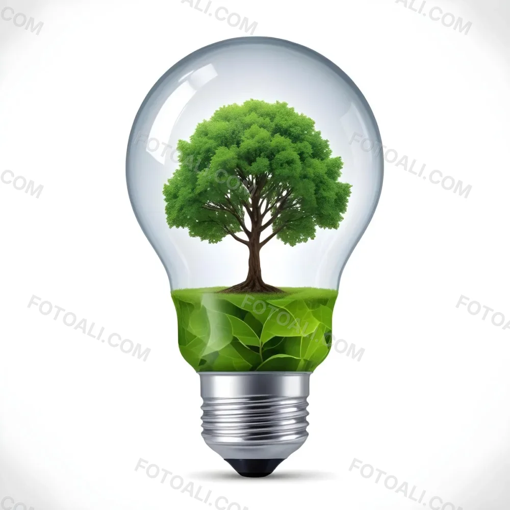 A Light Bulb With A Tree Inside The Tree Has Green Leaves And A White Trunk The Background Is White 9 2a7f