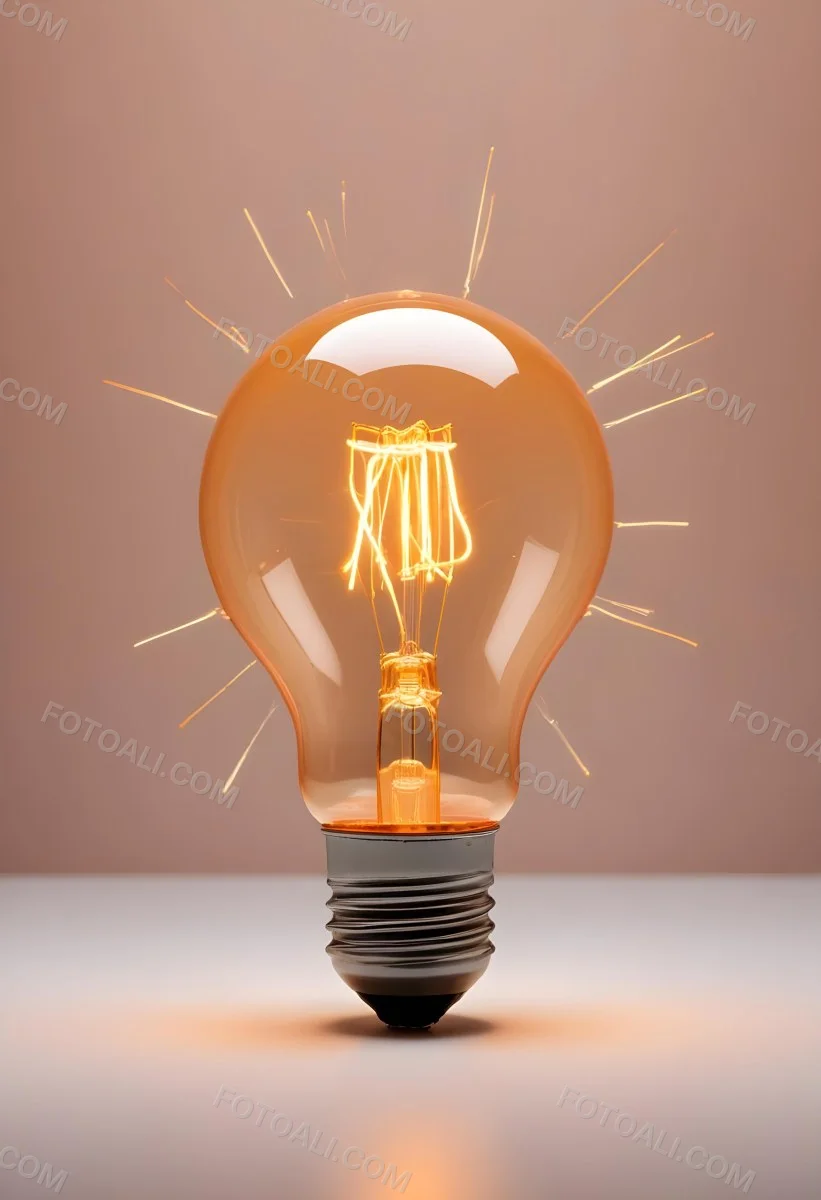 A Light Bulb With An Orange Light Trail Inside And Sparkles Coming Out Of It On A Light Background 1 1d1a