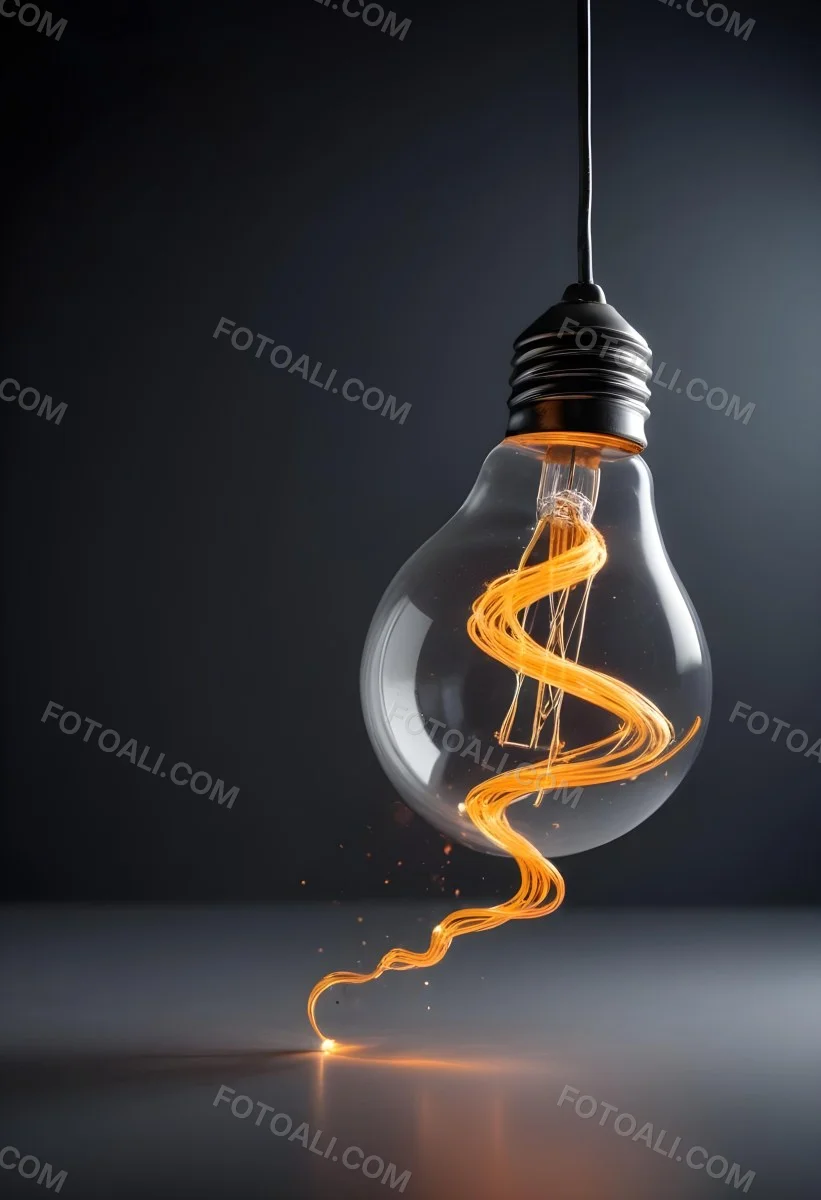 A Light Bulb With An Orange Light Trail Inside And Sparkles Coming Out Of It On A Light Background 10 1ea4
