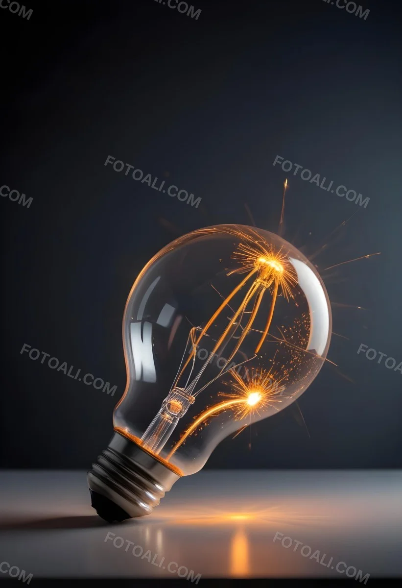 A Light Bulb With An Orange Light Trail Inside And Sparkles Coming Out Of It On A Light Background 11 7180