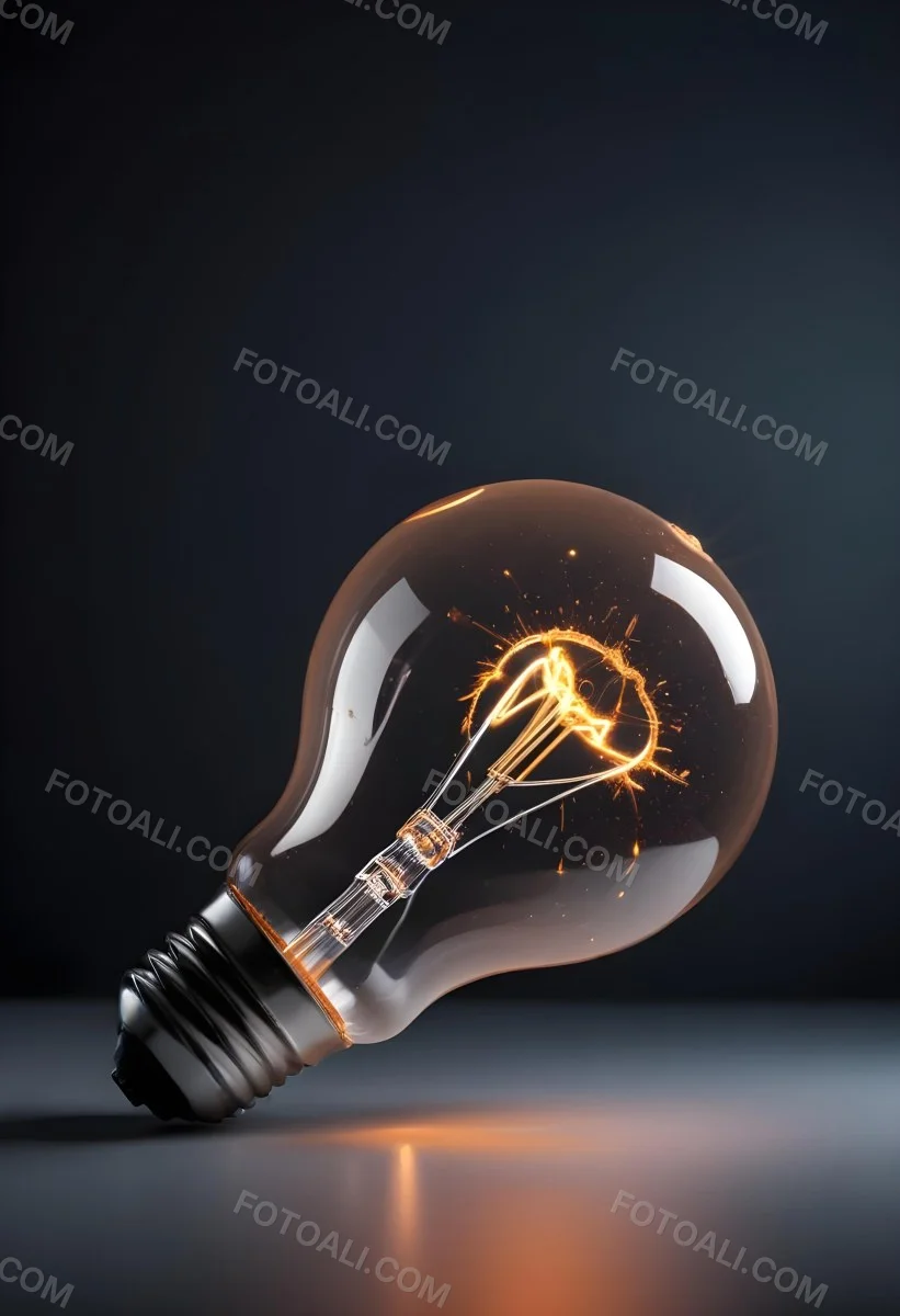 A Light Bulb With An Orange Light Trail Inside And Sparkles Coming Out Of It On A Light Background 16 D94c
