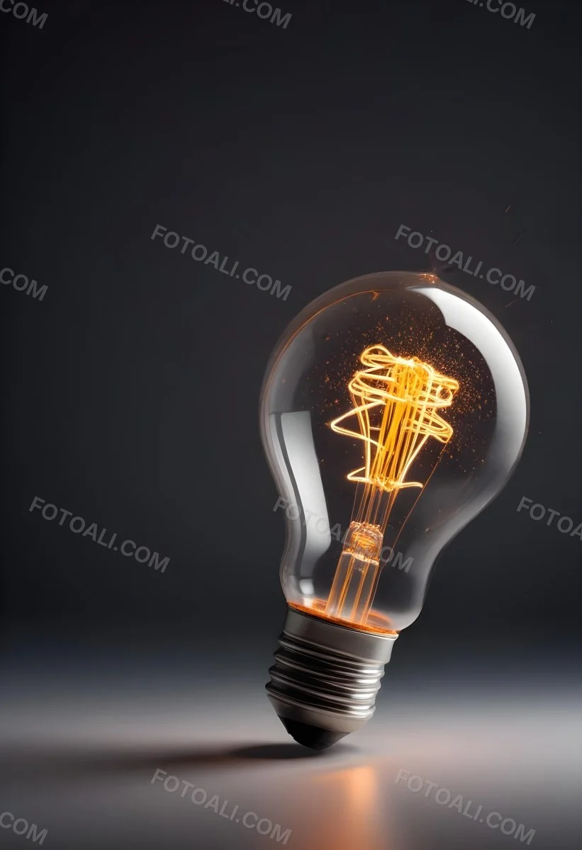 A Light Bulb With An Orange Light Trail Inside And Sparkles Coming Out Of It On A Light Background 17 1491