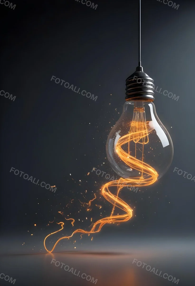 A Light Bulb With An Orange Light Trail Inside And Sparkles Coming Out Of It On A Light Background 24 4921