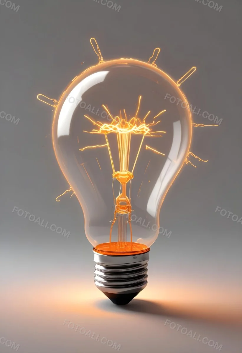 A Light Bulb With An Orange Light Trail Inside And Sparkles Coming Out Of It On A Light Background 3 Be55