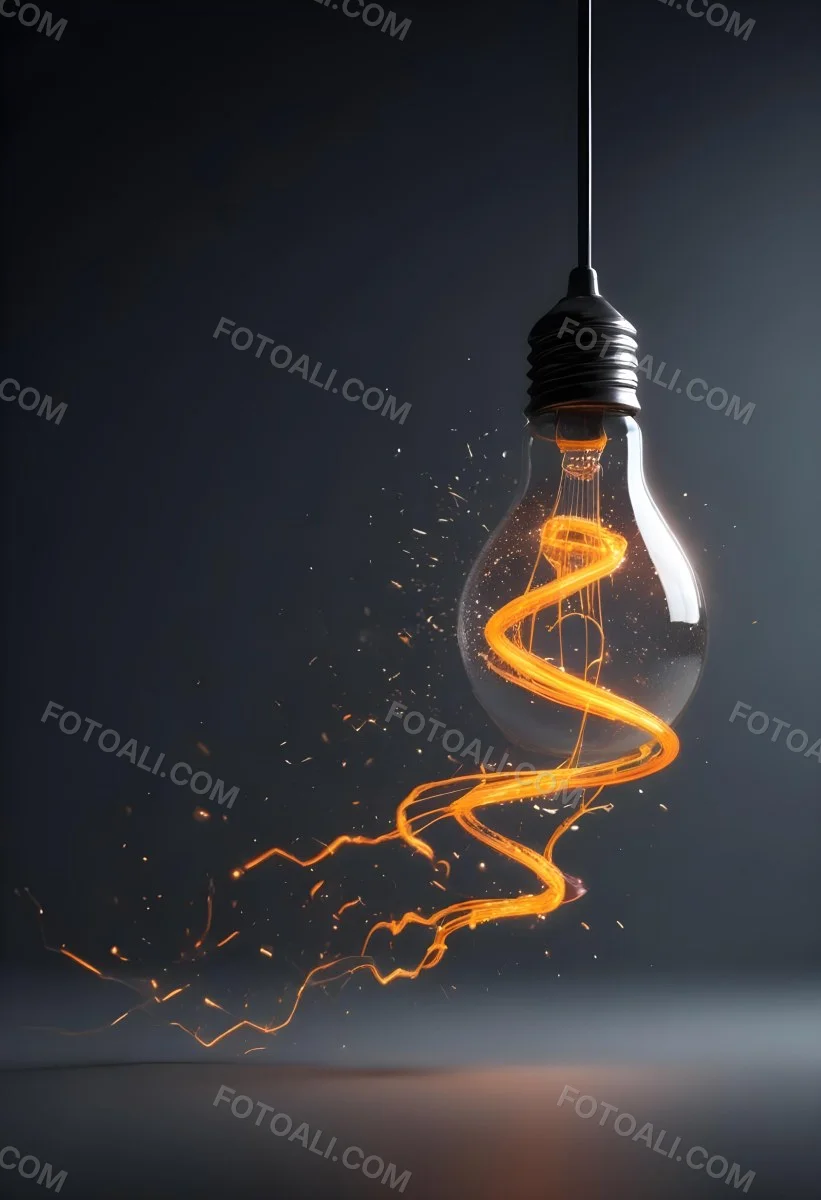 A Light Bulb With An Orange Light Trail Inside And Sparkles Coming Out Of It On A Light Background 30 3317