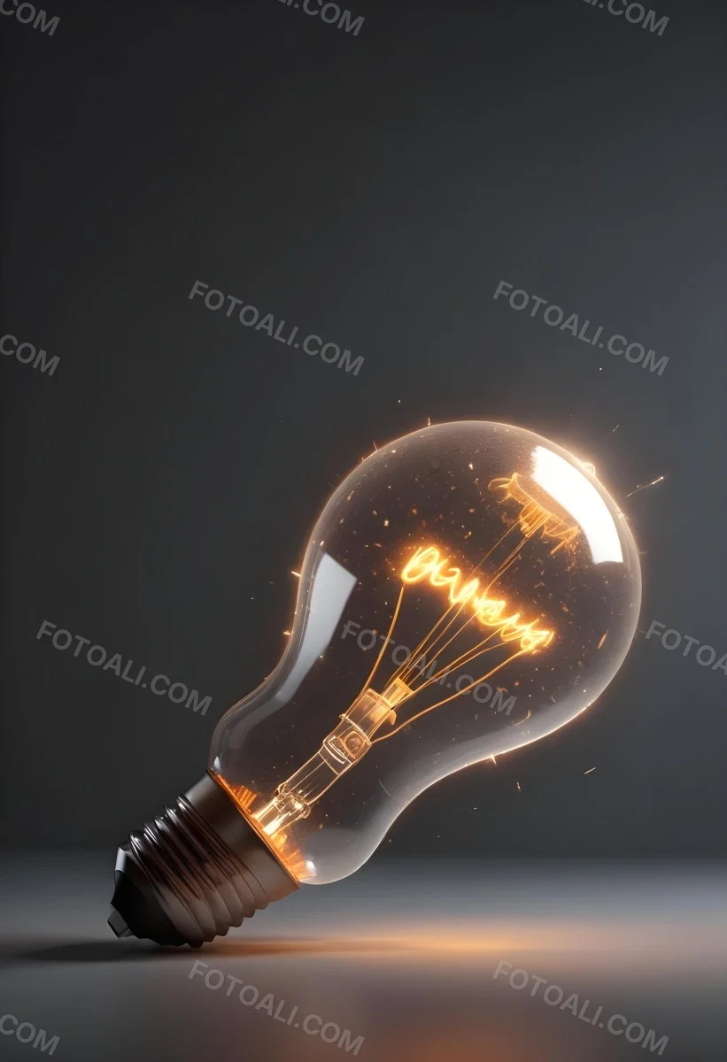A Light Bulb With An Orange Light Trail Inside And Sparkles Coming Out Of It On A Light Background 36 788d