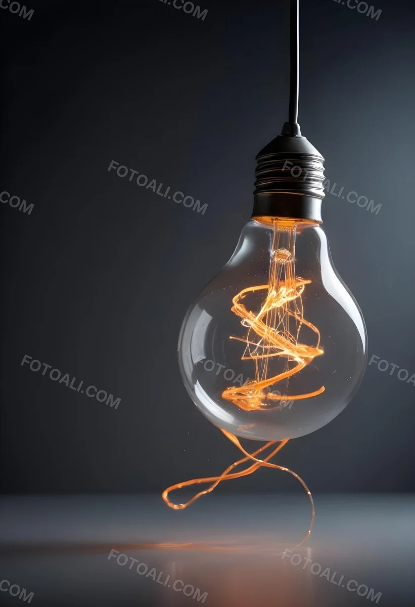 A Light Bulb With An Orange Light Trail Inside And Sparkles Coming Out Of It On A Light Background 4 1c67