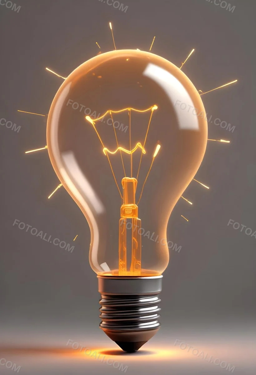 A Light Bulb With An Orange Light Trail Inside And Sparkles Coming Out Of It On A Light Background 6 2e58