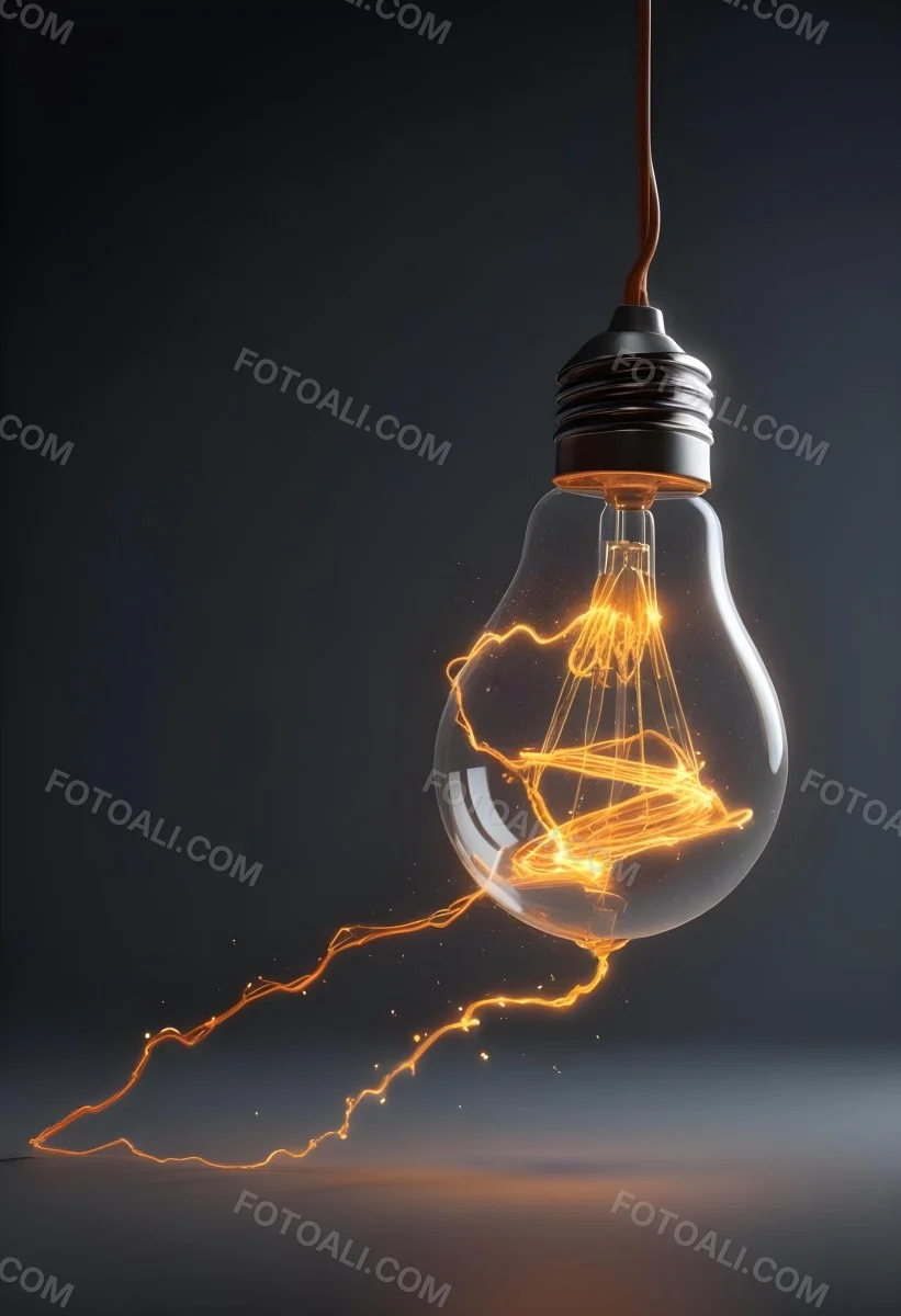 A Light Bulb With An Orange Light Trail Inside And Sparkles Coming Out Of It On A Light Background 8 309c