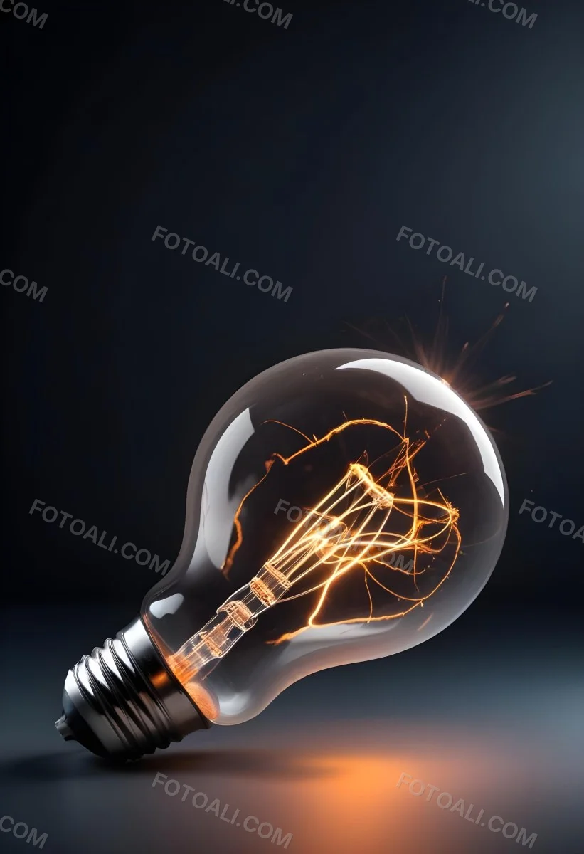 A Light Bulb With An Orange Light Trail Inside And Sparkles Coming Out Of It On A Light Background 8 8151