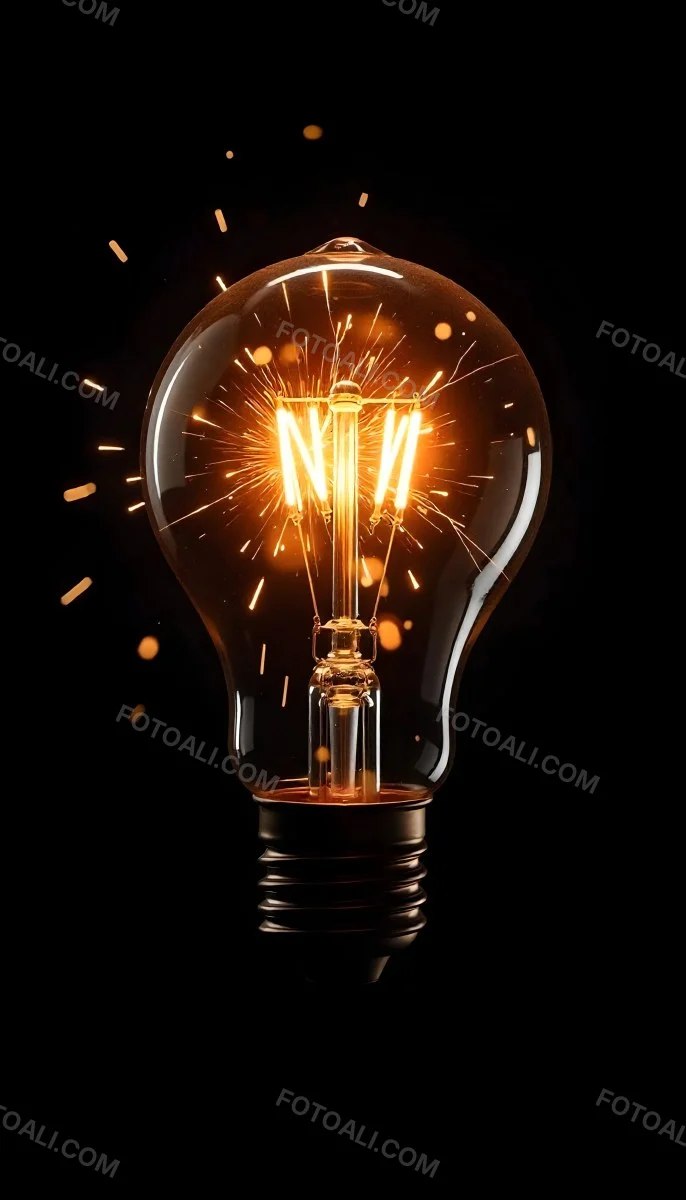 A Light Bulb With Sparks Inside The Background Is Completely Black The Light Bulb Is In The Center Of The Image 10 F737