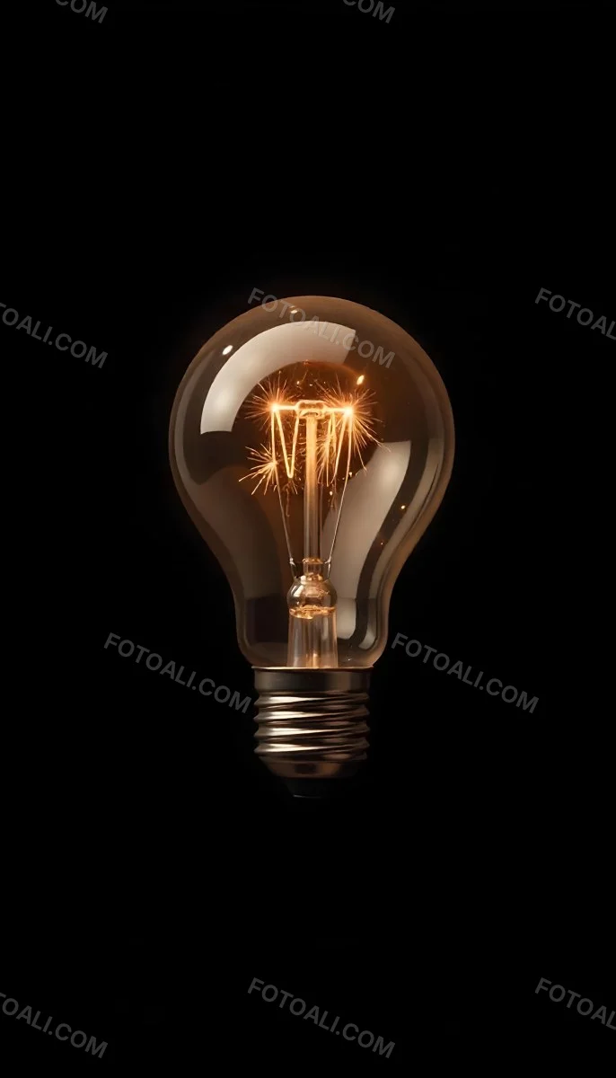 A Light Bulb With Sparks Inside The Background Is Completely Black The Light Bulb Is In The Center Of The Image 12 B24c