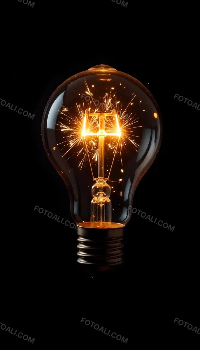 A Light Bulb With Sparks Inside The Background Is Completely Black The Light Bulb Is In The Center Of The Image 13 F6ce
